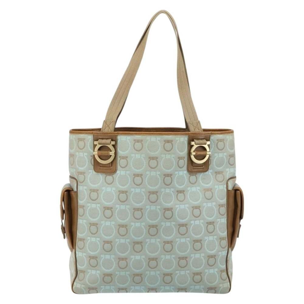 Salvatore Ferragamo Canvas Gancini Tote Bag Light Blue